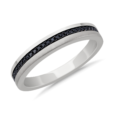 Anillo de para con pavé de diamantes negros rodio negro en blanco de 14 k (3,3 mm, 1/6 qt. total) | Blue Nile