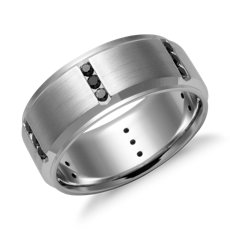 14k 白金黑色钻石结婚戒指（8.5 毫米）