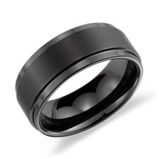 Brushed and Polished Comfort Fit Wedding Ring in Black Tungsten Carbide (9 mm)