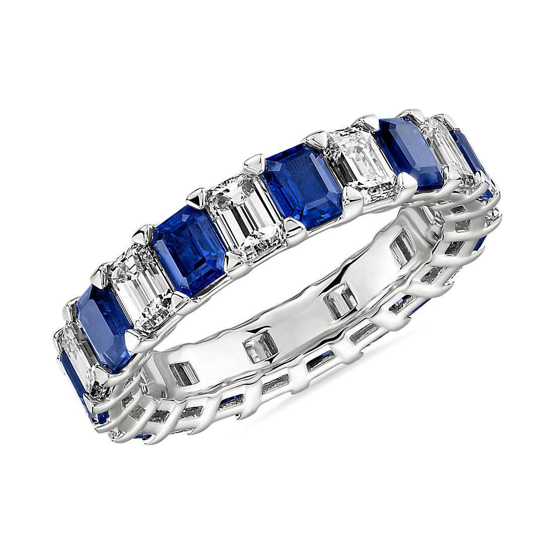 Blue Nile Studio Seamless Sapphire and Diamond Emerald-Cut Eternity Ring in Platinum- G/VS2 (2 1/2 ct. tw.)