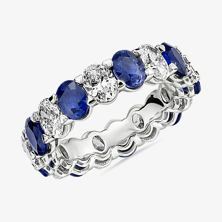 鉑金 Blue Nile Studio 橢圓形切工藍寶石與鑽石無縫相連永恆戒指G/VS2 2 1/2 克拉總重量鑽石