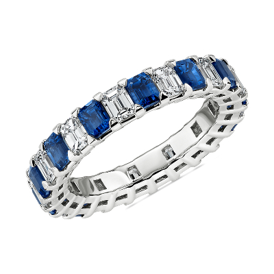 Blue Nile Studio Seamless Alternating Emerald Cut Diamond and Sapphire ...