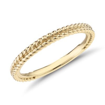 18K White Solid Gold Wedding Band for Women, Braided Gold Ring for