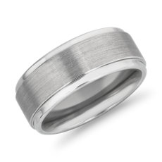 Brushed and Polished Comfort Fit Wedding Ring in White Tungsten Carbide (9 mm)