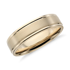 磨砂拼嵌 14K 黄金结婚戒指（6 毫米）