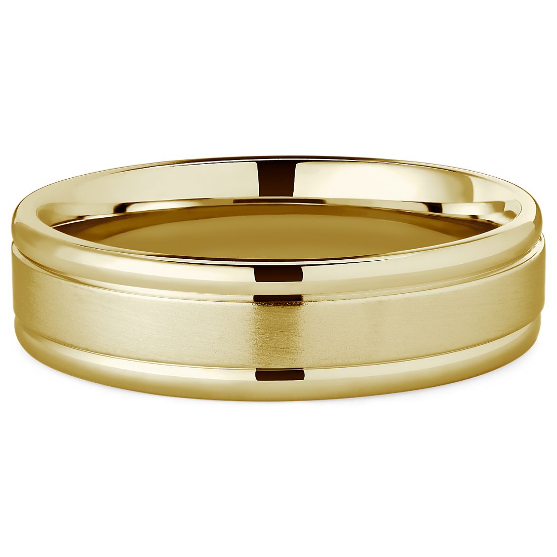 Brushed Inlay Wedding Ring in 14k Yellow Gold (6 mm)
