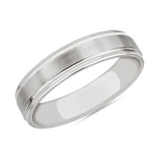 NEW Brushed Inlay Wedding Ring in 14k White Gold (5 mm)