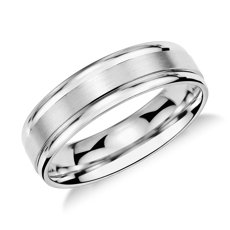 铂金磨砂拼嵌结婚戒指（6 毫米）
