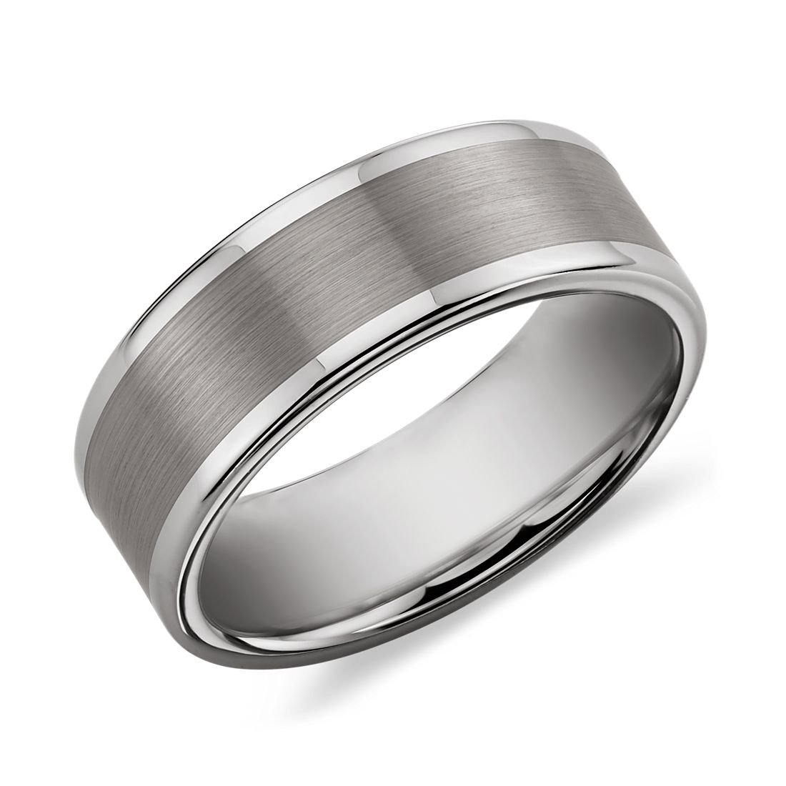 Bishilin Tungsten Carbide Polished Edge Silver Wedding Band Ring Brushed Center 4MM for Women Men,Size 7 