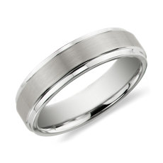 白色碳化钨刷面处理及抛光内圈圆弧设计结婚戒指（6 毫米）