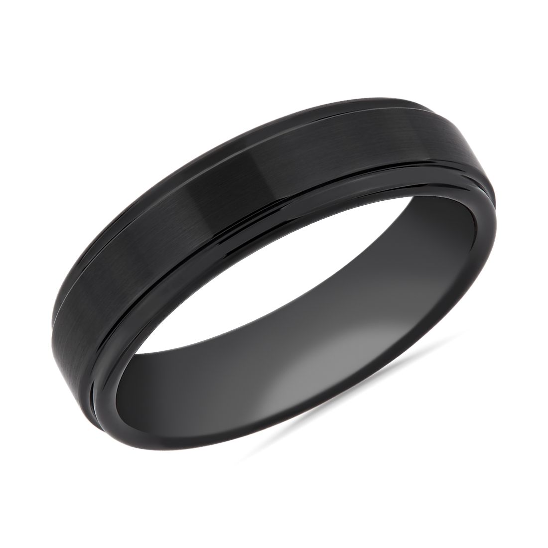 Brushed and Polished Comfort Fit Wedding Ring in Black Tungsten Carbide (6 mm)