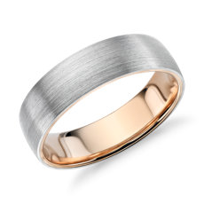 铂金与 18k 玫瑰金哑光经典结婚戒指（6 毫米） 