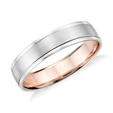鉑金和 18k 玫瑰金刷亮鑲嵌結婚戒指（5 毫米）