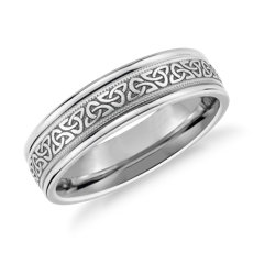 Celtic Trinity Knot Inlay Wedding Ring in 14k White Gold (6 mm)
