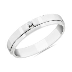 Channel with Round Diamond Male Ring in 14k White Gold