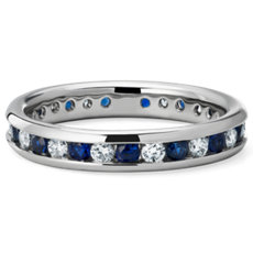 NEW Channel Set Round Diamond and Blue Sapphire Eternity Ring in Platinum (2 mm)