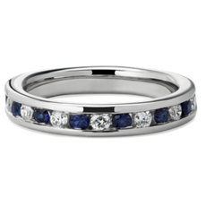 NEW Channel Set Round Diamond and Blue Sapphire Ring in Platinum (2 mm)