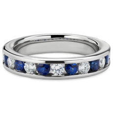 NEW Channel Set Round Diamond and Blue Sapphire Ring in Platinum (3 mm)