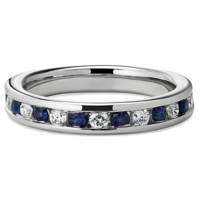 Channel Set Alternating Diamond and Blue Sapphire Ring in Platinum (1/2 ...