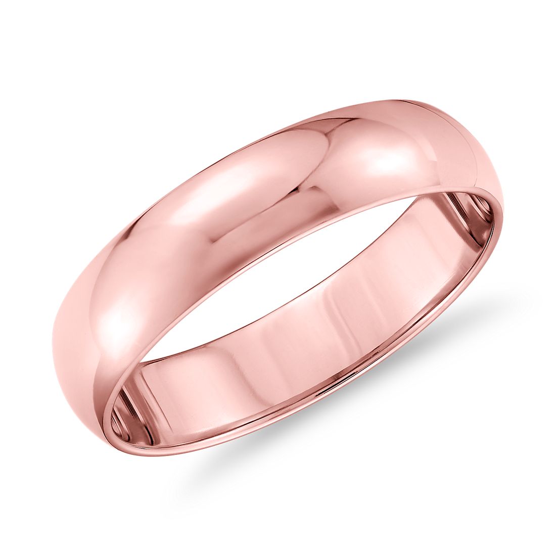 14k Rose Gold 5mm Classic Plain Comfort Fit Wedding Band Ring