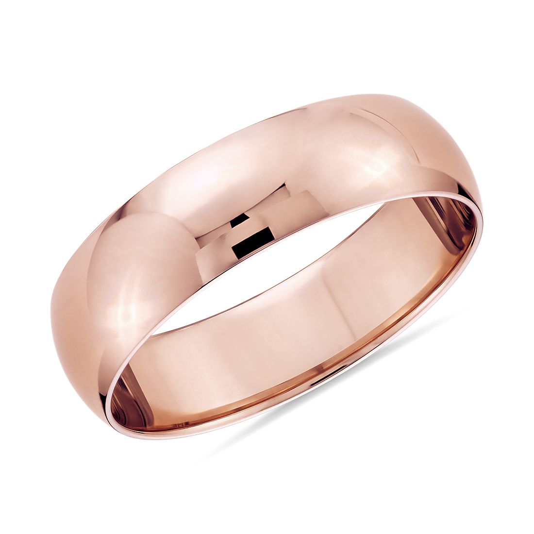 14k Rose Gold 6mm Classic Plain Comfort Fit Wedding Band Ring
