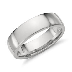 铂金低拱内圈圆弧形设计结婚戒指（6 毫米）