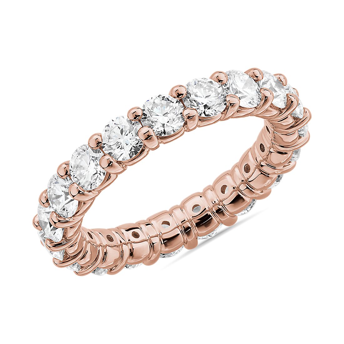 Anillo de eternidad de diseño redondeado con diamantes redondos brillantes en oro rosado de 14 k (2,81 qt. total)