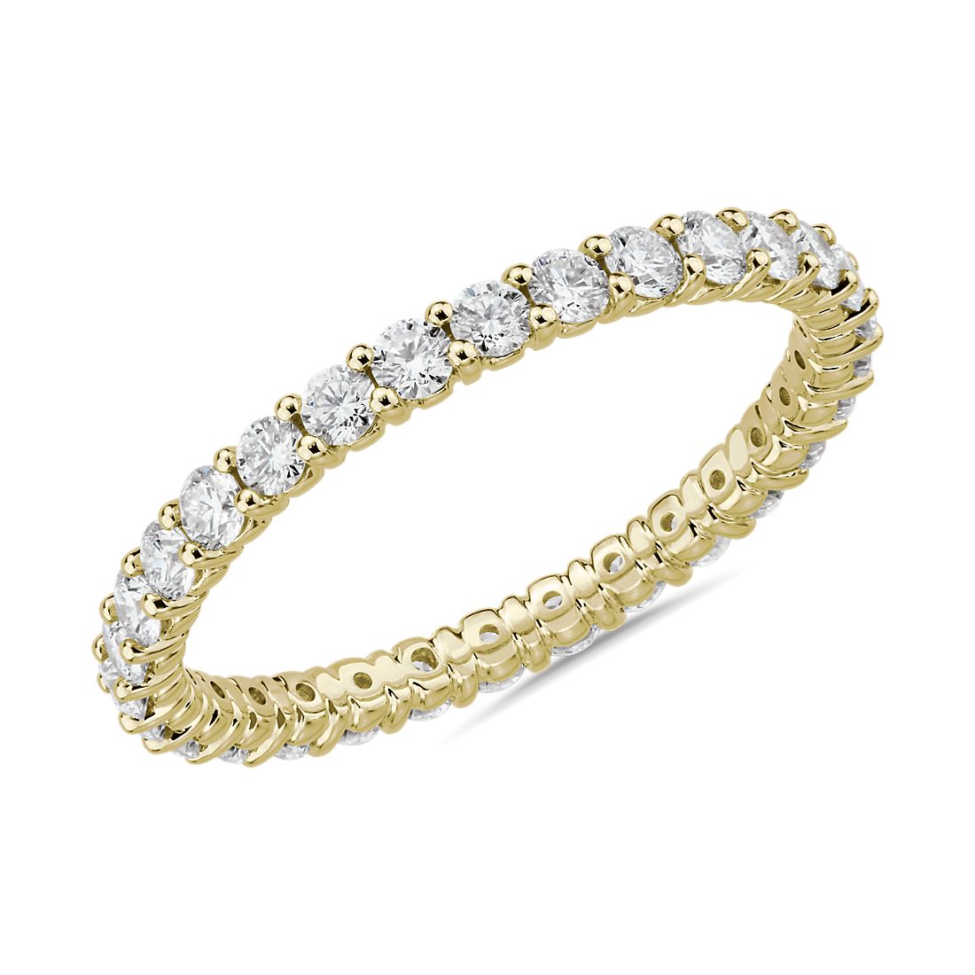Anillo de eternidad de diseño redondeado con diamantes redondos brillantes en oro amarillo de 18 k (1 qt. total)