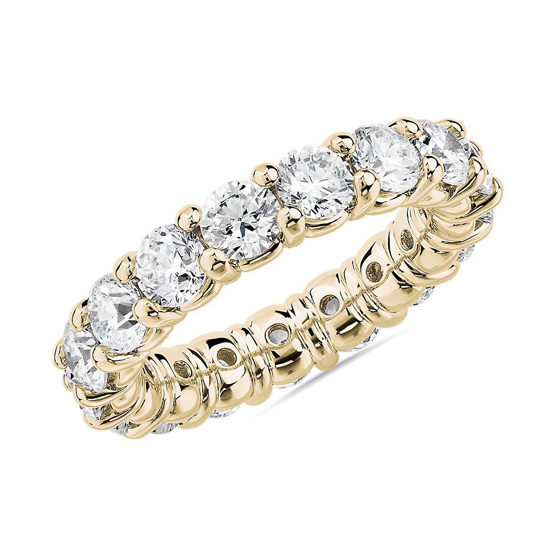 Anillo de eternidad de diseño redondeado con diamantes redondos brillantes en oro amarillo de 18 k (4,00 qt. total)