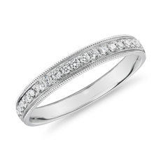 Channel Set Milgrain Diamond Female Ring in 18k White Gold (1/5 ct. tw.)