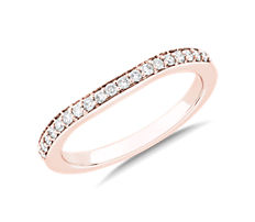 新款 14k 玫瑰金曲線大教堂相配鑽石結婚戒指 （1/5 克拉總重量）