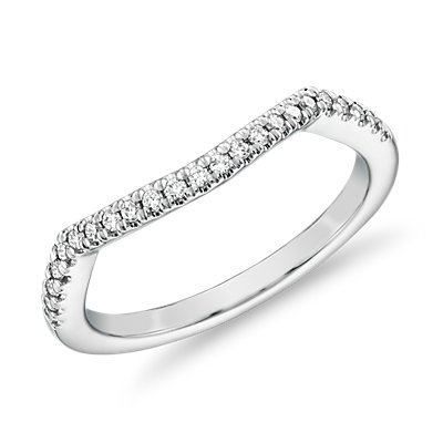 Curved Twist Halo Diamond Wedding Ring in 14k White Gold