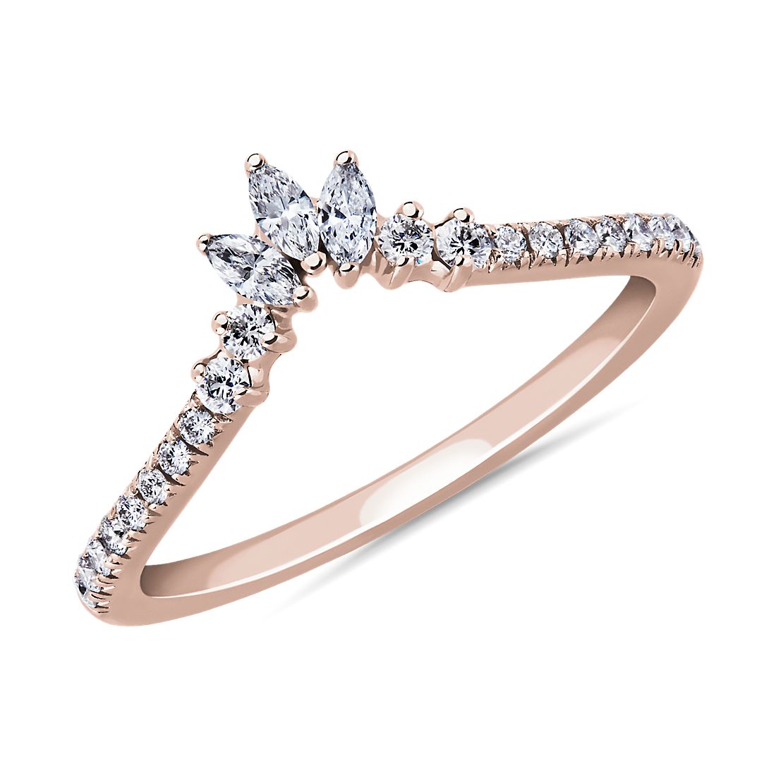 Curved Marquise Accent and Pavé Diamond Ring in 14k Rose Gold (0.28 ct. tw.)