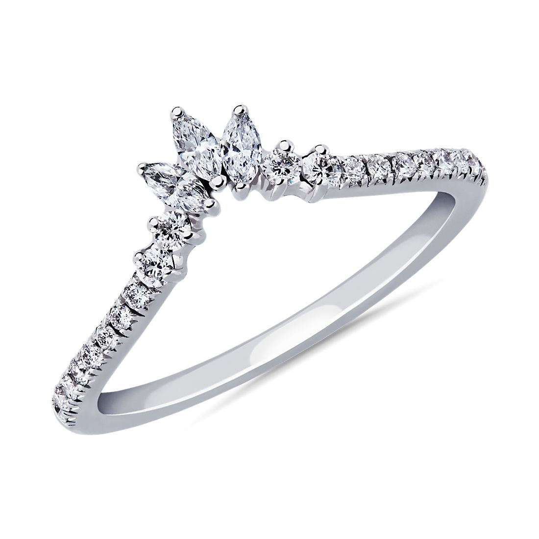 Curved Marquise Accent and Pavé Diamond Ring in 18k White Gold (0.28 ct. tw.)