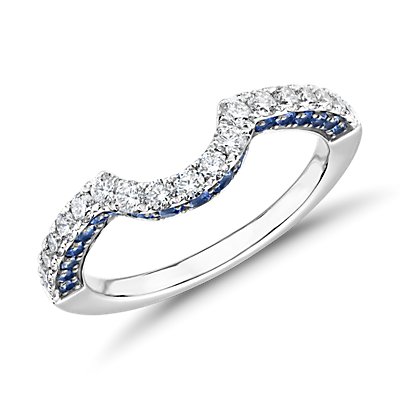 Curved Sapphire and Diamond Ring in 14k White Gold