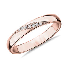 Diagonal Diamond Channel Female Ring in 18k Rose Gold