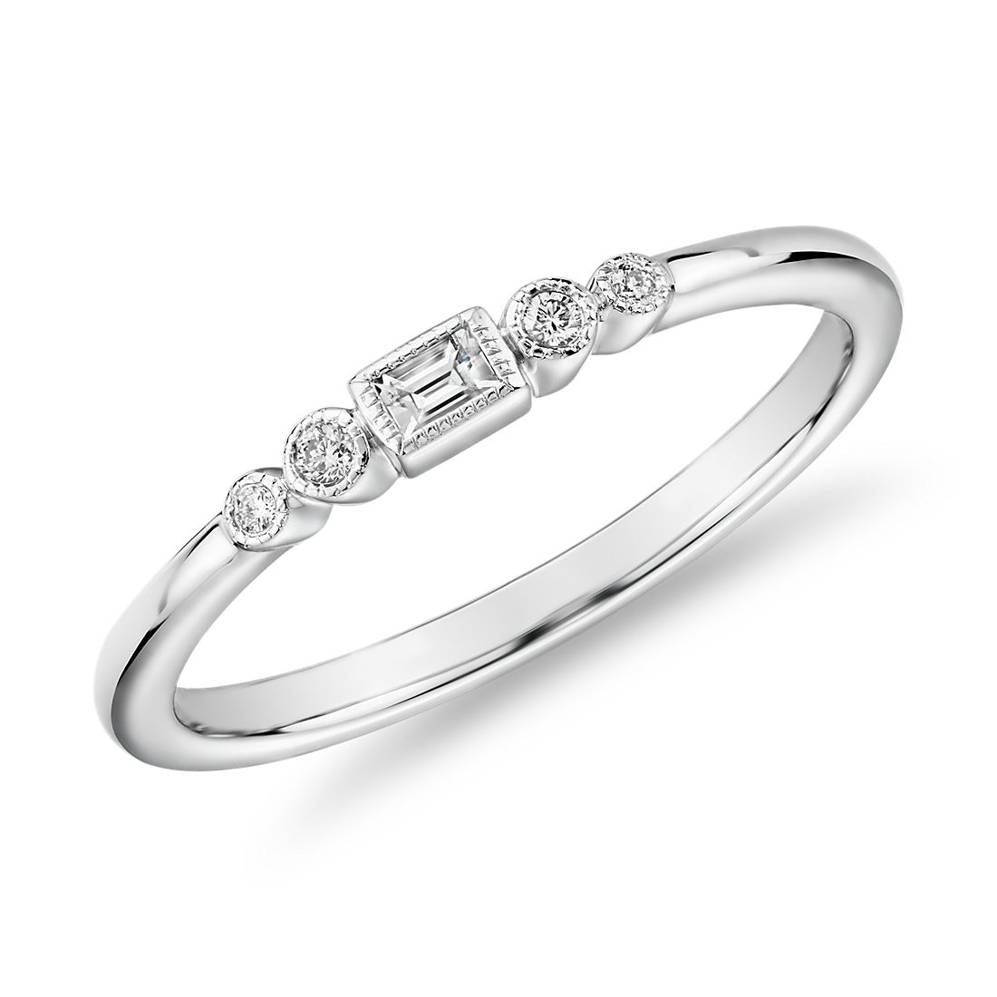 Diamond Baguette and Dot Fashion Ring in 14k White Gold (0.08 ct. tw.)