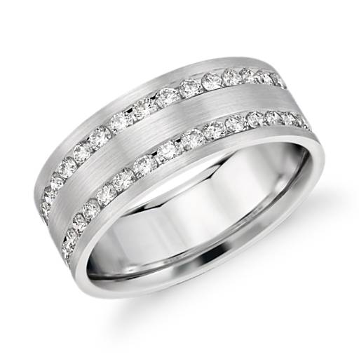 Double Inlay Diamond Wedding Ring in 14k White Gold (8 mm, 1 ct. tw ...