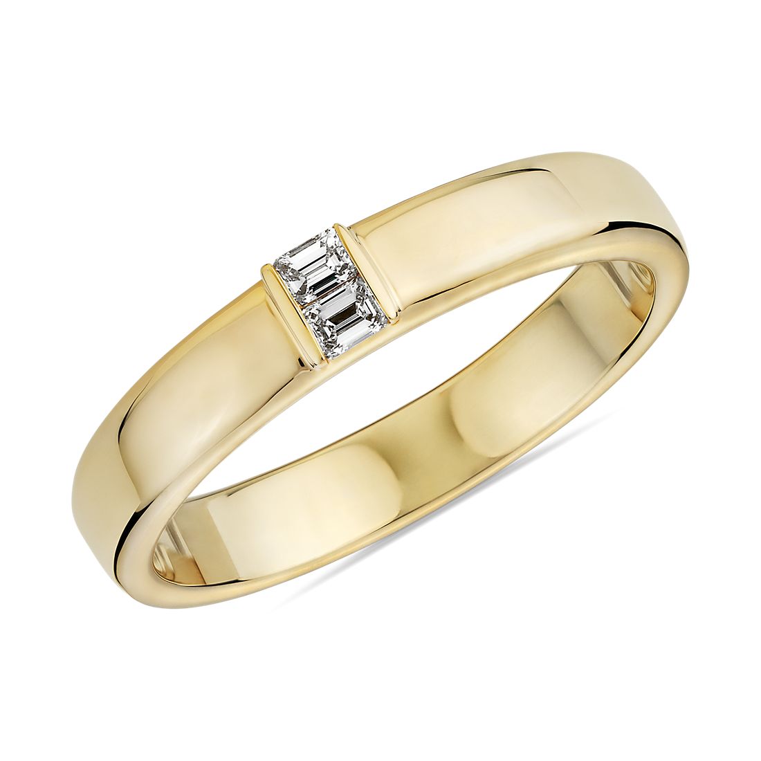 Double Emerald Diamond Wedding Ring in 18k Yellow Gold (4 mm, 1/8 ct. tw.)