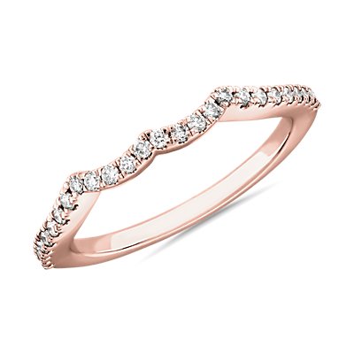新款 14k 玫瑰金雙彎曲戒環相配鑽石結婚戒指 （1/6 克拉總重量）