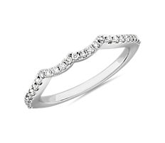 14k 白金雙彎曲戒環相配鑽石結婚戒指（1/6 克拉總重量）