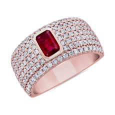 NEW Emerald Cut Bezel Set Ruby Pavé Ring in 14k Rose Gold (1 ct. tw.)