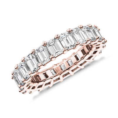 Emerald Cut Diamond Eternity Ring in 18k Rose Gold (5.0 ct. tw.) Blue