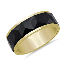 Two-Tone Bevel Edge Faceted Chevron Centre Wedding Ring in Black and Yellow Tungsten (8 mm)