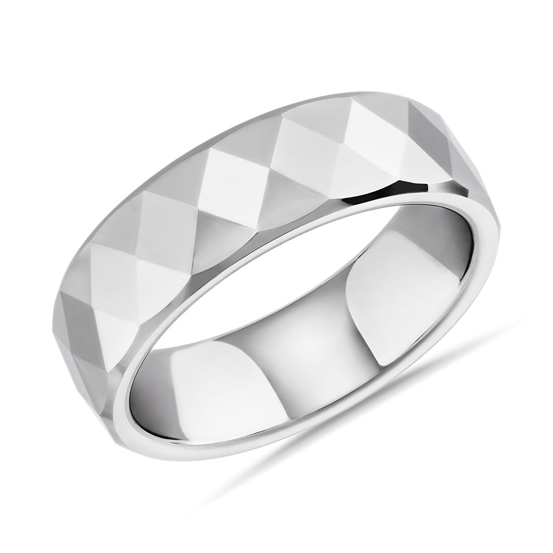 Flat Edge Faceted Diamond Shape Wedding Ring in White Tungsten (7mm)