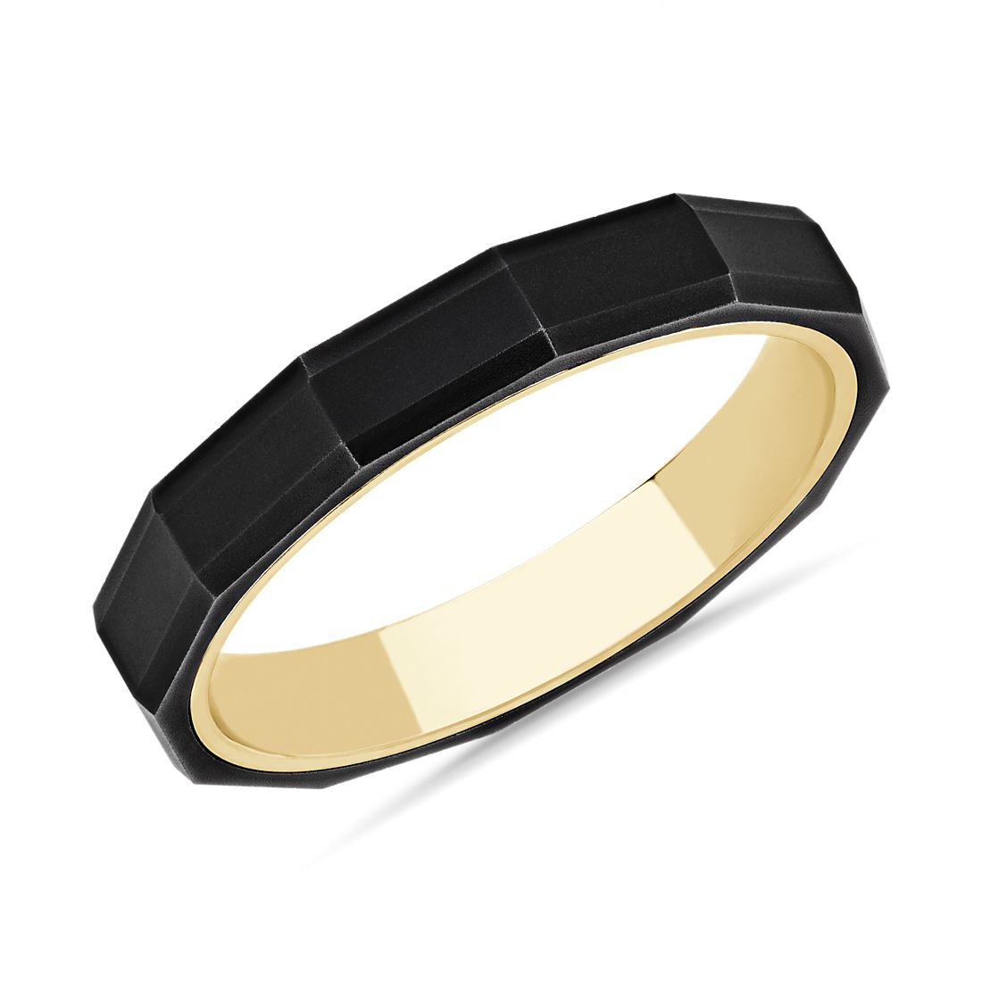 Faceted Profile Flat Edge Contemporary Ring in Tungsten and 14k Yellow Gold (4mm)