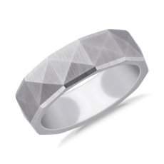 NEW Faceted Edge Faceted Pyramid Centre Wedding Ring in White Tungsten (7 mm)