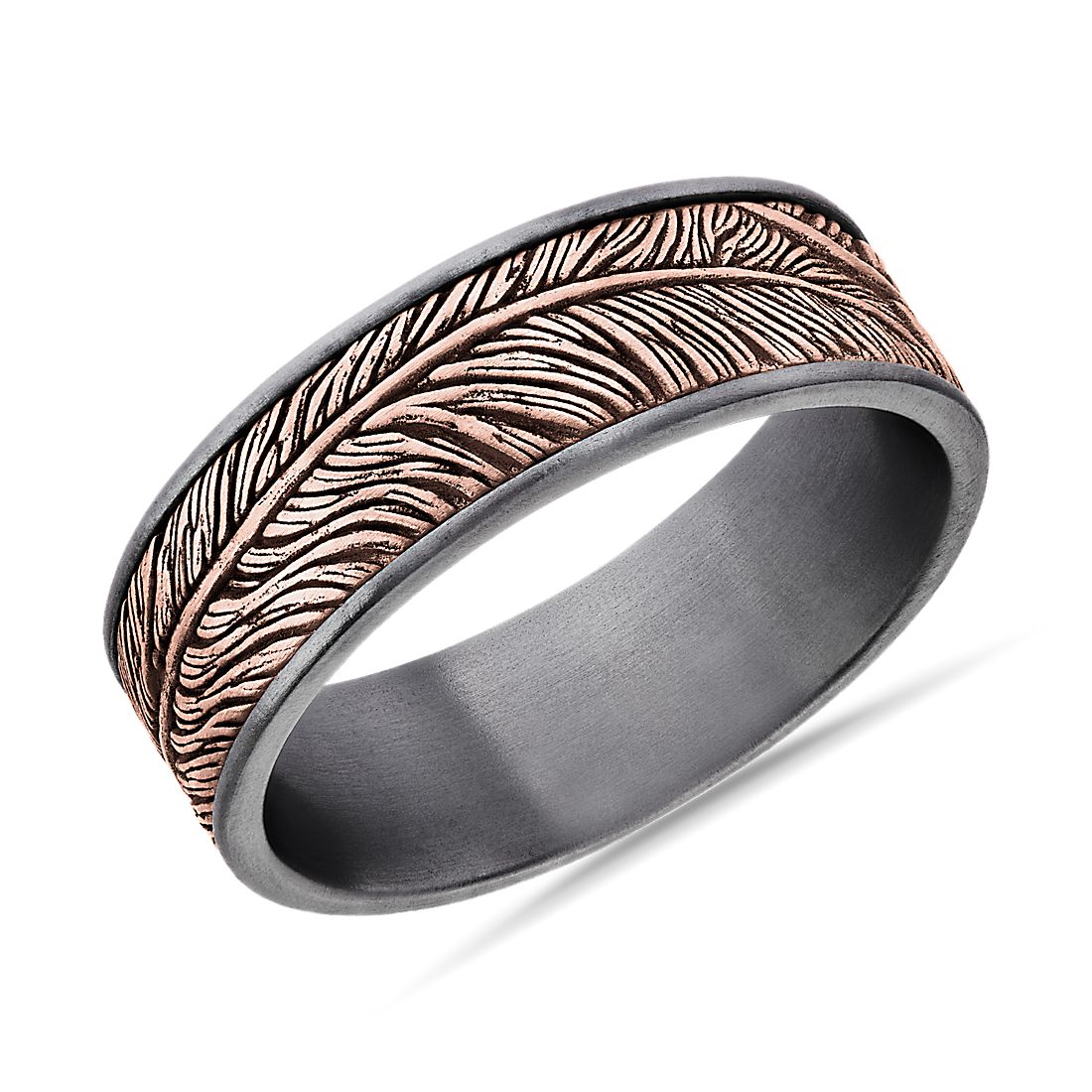 Feather Wedding Ring in 14k Rose Gold and Tantalum Edge (7.5 mm)