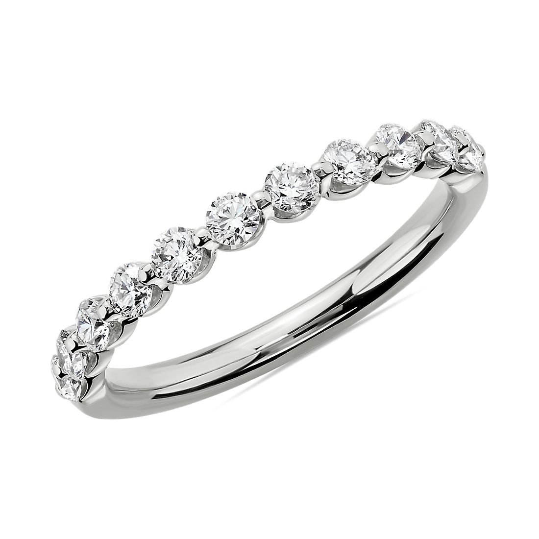Customize and Engrave 1/2 cttw Diamond Wedding Band in 14K White Gold 9 Stones Prong Set