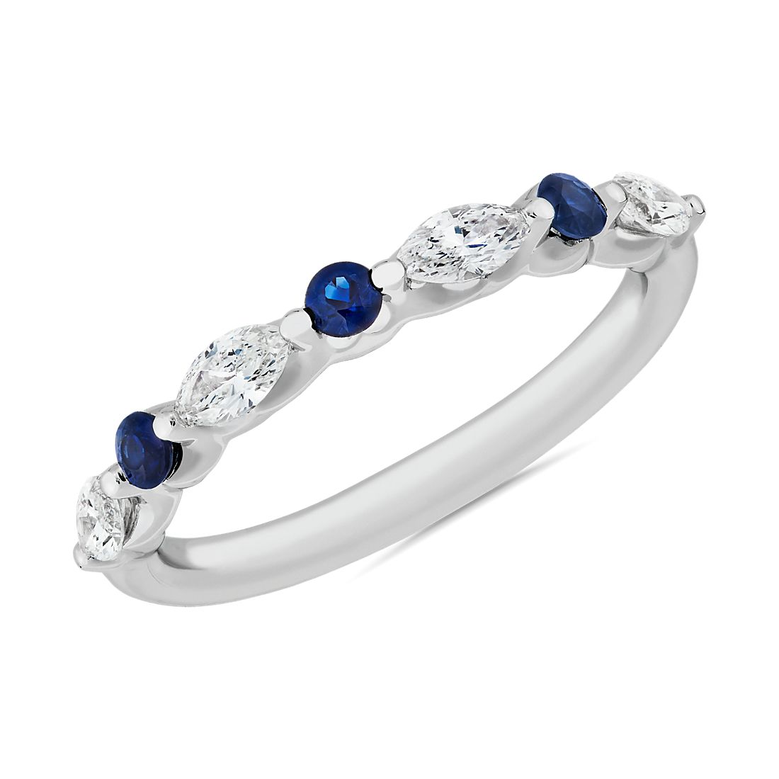 Floating Marquise and Round Sapphire and Diamond Band in 14k White Gold (0.40 ct. tw.)